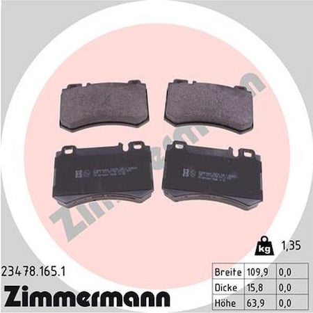 Zimmermann Brake Pad Set, 23478.165.1 23478.165.1
